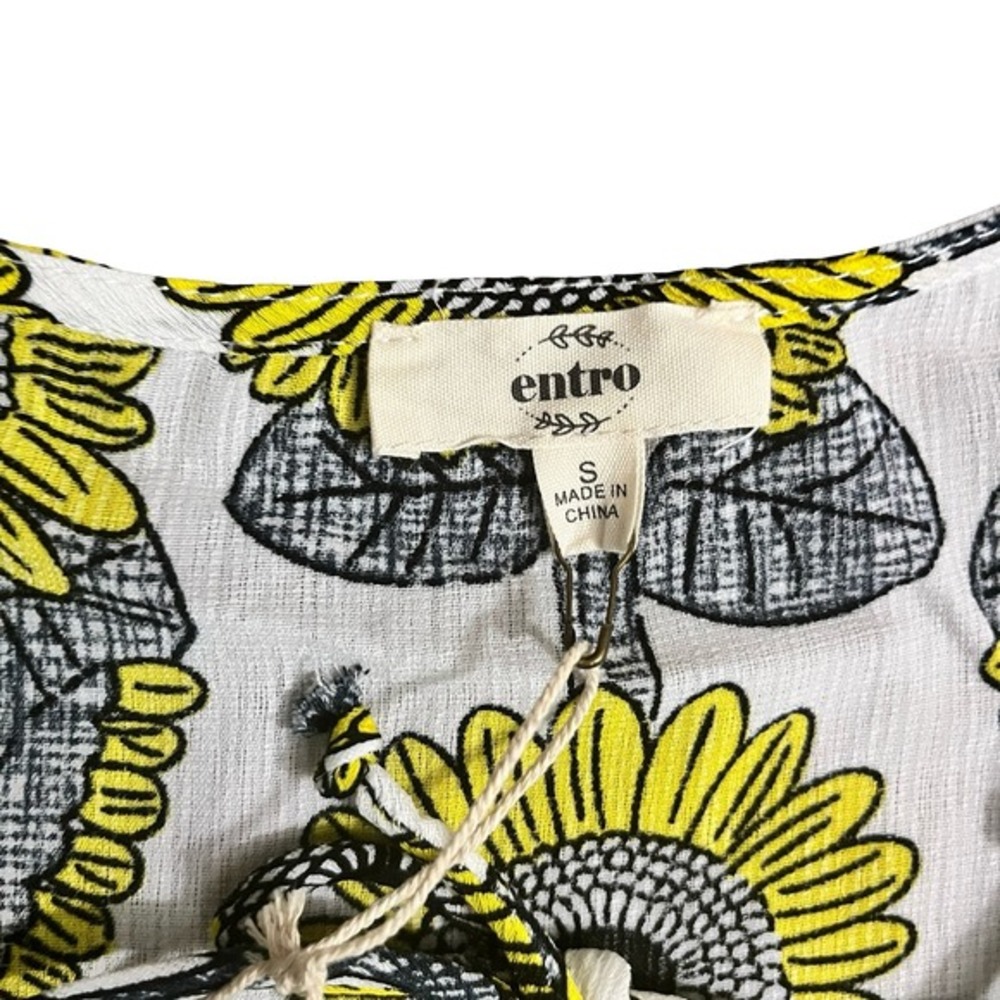 Entro Sunflower Print Lace Up Peplum Top Blouse Bell Sleeve Womens Size S - Picture 4 of 6